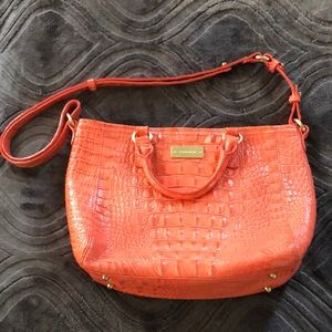 Brahmin Sedona Melbourne Mini Aldin Embossed Croc purse bag in beautiful coral